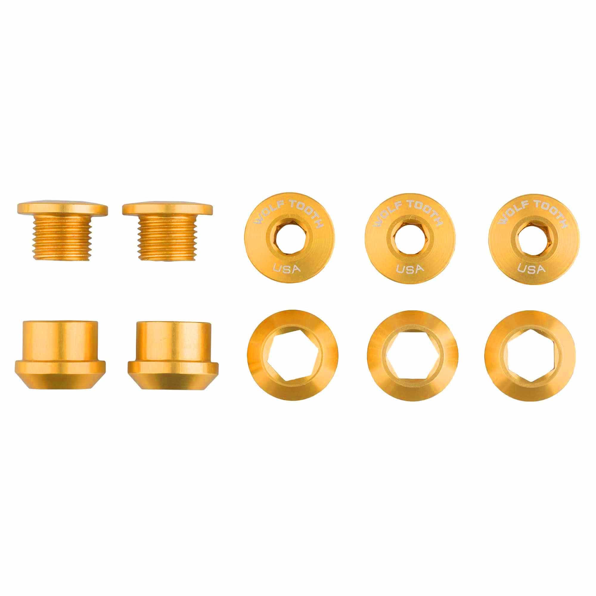 Aluminum / Gold Set of 5 Chainring Bolts+Nuts for 1X