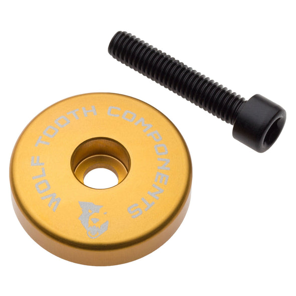 Aluminum / Gold Stem Cap with 5mm Spacer Ultralight Stem Cap with Integrated Spacer