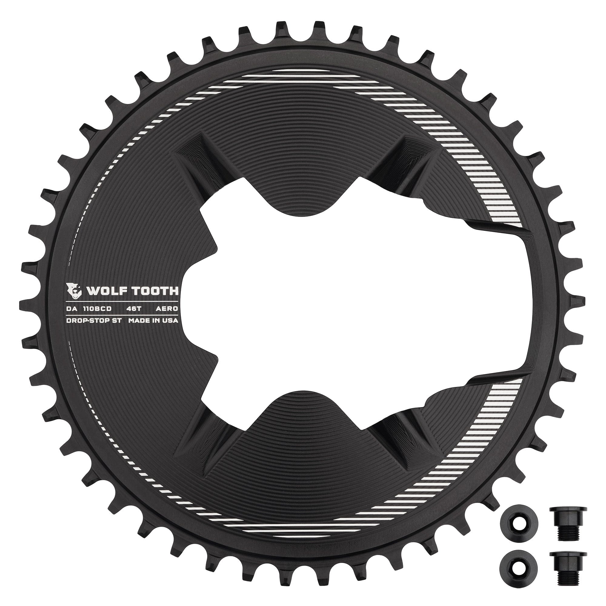 Black / 46T / Drop-Stop ST Aero Direct Mount Chainrings for Shimano Dura-Ace R9200 Cranks