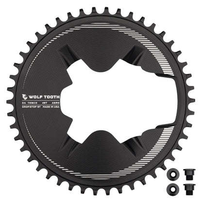 Black / 46T / Drop-Stop ST Aero Direct Mount Chainrings for Shimano Dura-Ace R9200 Cranks