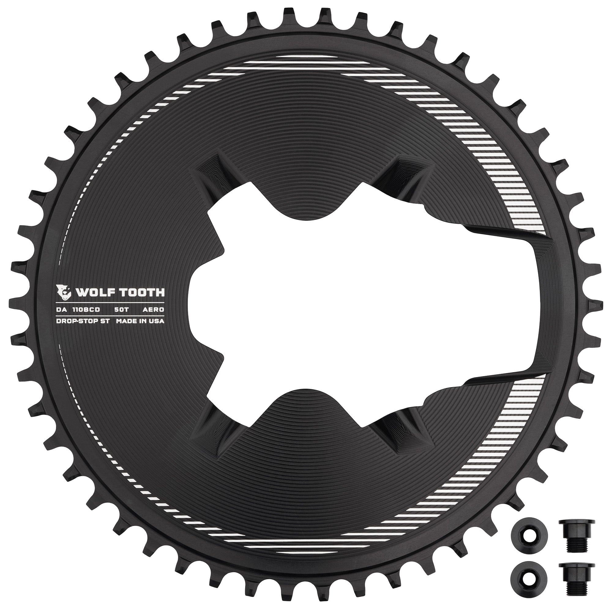 Black / 50T / Drop-Stop ST Aero Direct Mount Chainrings for Shimano Dura-Ace R9200 Cranks