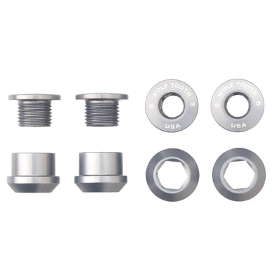 Aluminum Set of 4 Chainring Bolts+Nuts for 1X - Silver