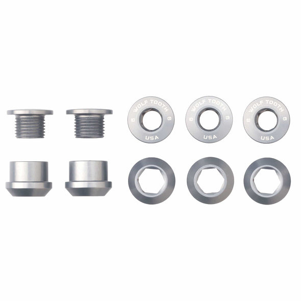 Aluminum / Raw Silver Set of 5 Chainring Bolts+Nuts for 1X