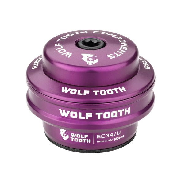 Wolf Tooth Performance EC Headsets, shown in purple, are machined with aircraft-grade aluminum. 
