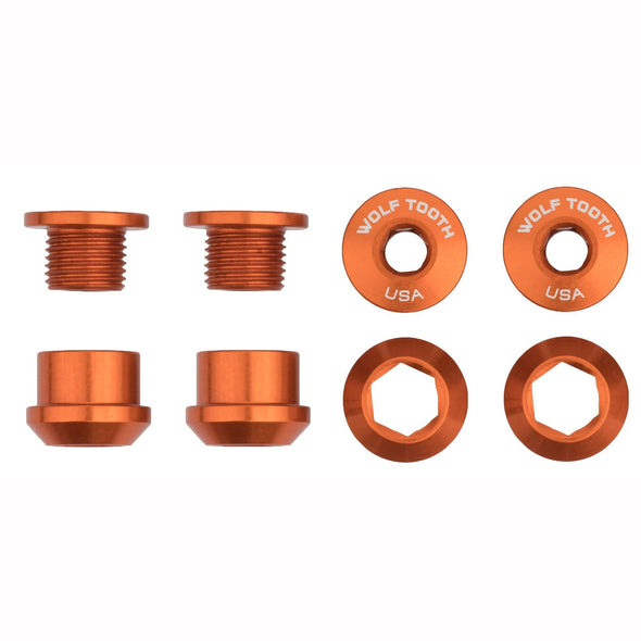 Aluminum / Orange Set of 4 Chainring Bolts+Nuts for 1X