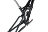 Top-side view of dual suspension mountain bike frame with 2 water bottle cage and a spare tube installed with the Wolf Tooth B-RAD mounting system