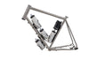 Side view of bike frame with 5 water bottle cages mounted using various Wolf Tooth B-RAD mounting systems