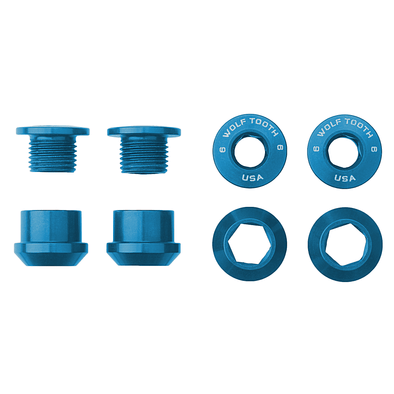 Aluminum / Blue Set of 4 Chainring Bolts+Nuts for 1X