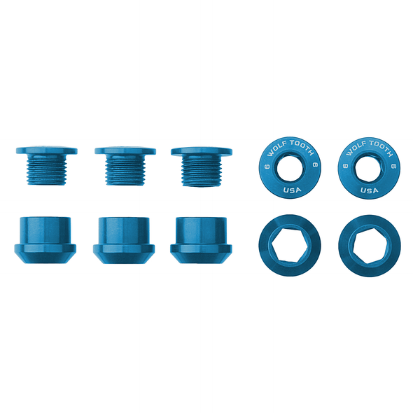 Aluminum / Blue Set of 5 Chainring Bolts+Nuts for 1X