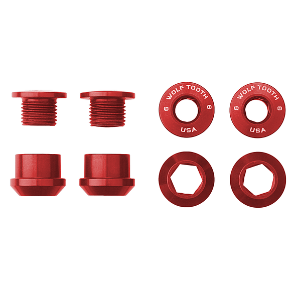 Aluminum / Red Set of 4 Chainring Bolts+Nuts for 1X