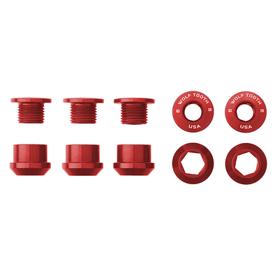 Aluminum / Red Set of 5 Chainring Bolts+Nuts for 1X