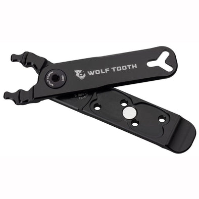 Wolf Tooth Pack Pliers, Master Link Combo Pliers, Black with Black Bolt in open position