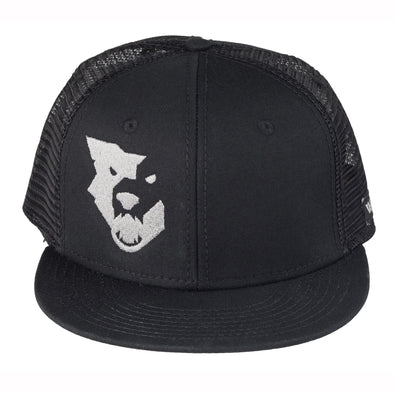 One Size / Black Wolf Tooth Logo Flat Bill Trucker Hat