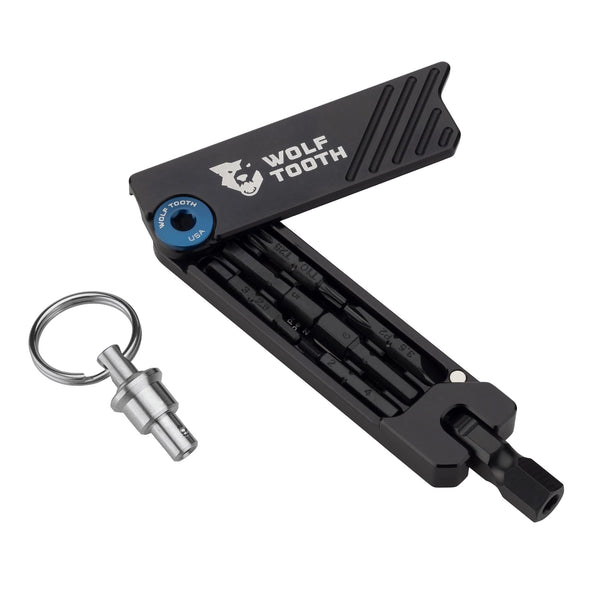 Wolf Tooth 6-Bit Multi-Tool blue bolt with keychain