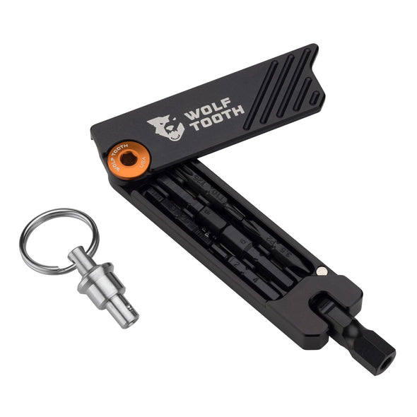Wolf Tooth 6-Bit Multi-Tool orange bolt with keychain