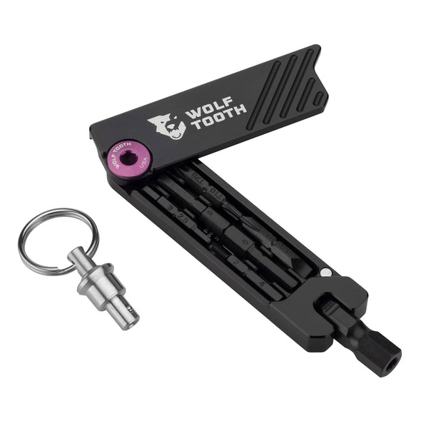 Wolf Tooth 6-Bit Multi-Tool purple bolt with keychain