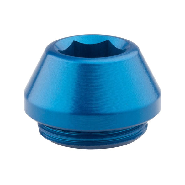 Wolf Tooth axle cap designed to work with Wolf Tooth rear axles, shown in blue
