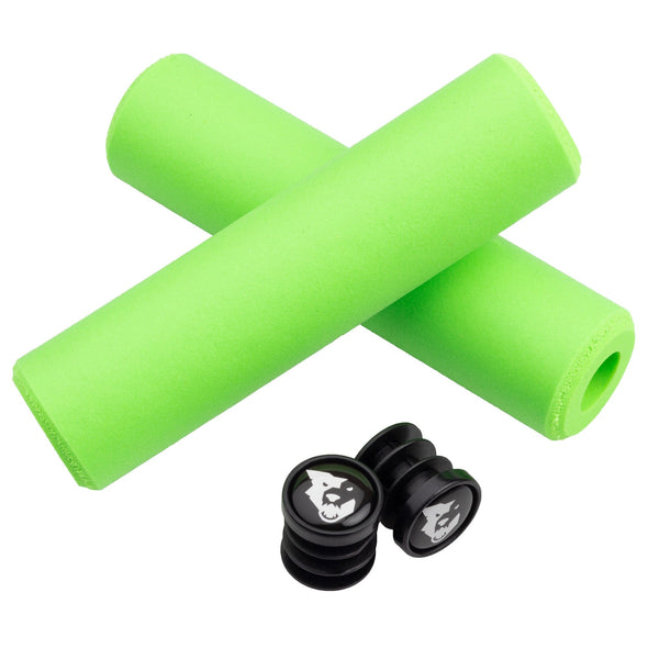 Wolf Tooth Fat Paw handlebar grips in green with bar end plugs