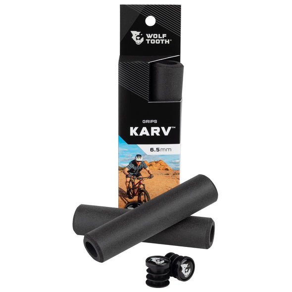 Wolf Tooth Karv grips 100% silicone Black in the package and outside with bar end plugs