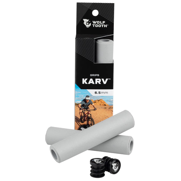 Wolf Tooth Karv grips 100% silicone Grey in the package and outside with bar end plugs