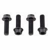 Four black anodized aluminum alloy water bottle cage bolts in a row