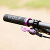 Wolf Tooth Lock-on Grips purple bolt-on clamp installed
